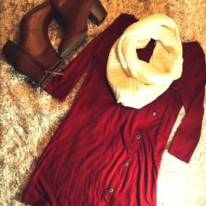 Corner Clothing Deep Red Side Button Tunic
